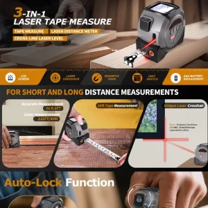 Industrial Grade 3 in 1 Laser Tape Measure Rangefinder 131ft Distance Meter 2mm Accuracy 3 Year Warranty for Home Construction