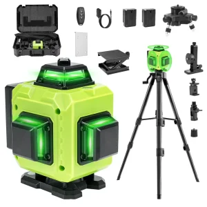 Industrial Grade 4D 360 Degree Self Leveling Green Level Tripod 16 Lines Lithium Battery Powered Measuring Tool for Construction