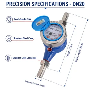 Industrial Grade IP68 Stainless Steel & Brass Mechanical Water Meter with Dry Type Design for Cold/Hot Water Management System