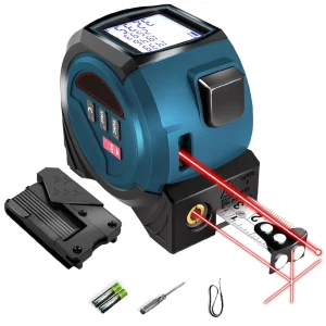 Industrial Grade Laser Tape Measure and Rangefinder 135ft Range 2mm Accuracy Pythagorean Area Volume Calc Blue