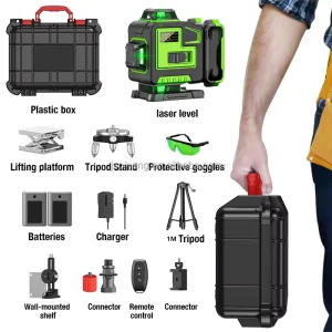 Industrial Grade Professional 16 Lines Laser Levels Tool Set Battery Charger 360° High Precision Pendulum Self-Leveling Tool Set