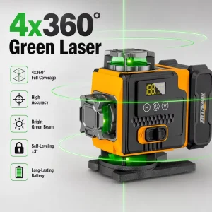 Industrial Grade Rotary Laser Level Self Leveling Tripod Green 360 Picture Hanging Construction Tool DIY Lithium Battery