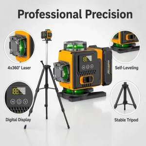 Industrial Grade Self Leveling Tripod Green Laser 4×360° Picture Hanging Construction Tool