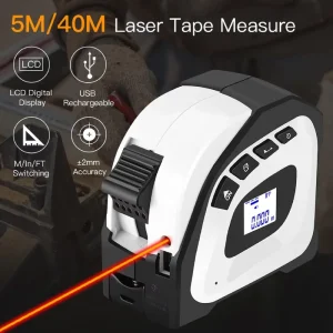 Industrial Grade Tape Measure Tool with LCD Display 40m Distance Measurement Auto Lock Portable Design 3-Year Warranty
