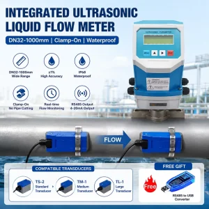 Integrated Ultrasonic Liquid Flow Meter DN32-1000mm Waterproof Clamp-On Flow Meter with TS-2 TM-1 TL-1 Transducers