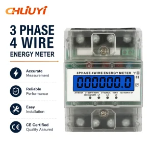 Intelligent Household Three Phase Four Wire Track Type Electricity Meter LCD Display Class 1.0 Accuracy 100A Max Current Energy