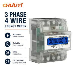 Intelligent Household Three phase Four Wire Electricity Meter Track Type Energy Consumption Monitoring Meter LCD Display Class