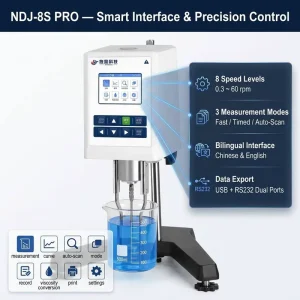 JINGFEI NDJ 8S PRO Viscometer Digital Viscometer 1-2000000 MPa s 8 Speed PT1000 Sensor USB RS232 Paint Oil