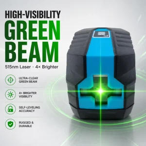 KMD PRG2L Portable Industrial Grade Green Beam Laser Level Tripod 2-Line (Horizontal Vertical) Electronic Self-Leveling