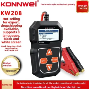 KONNWEI KW208 12V Car Battery Tester 100 2000CCA Analyzer with Cranking Charging Circuit Test & Multi Language Support