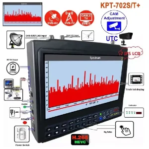 KPT-702S/T+ H.265 Digital Satellite Finder Support DVB-S2+T2+C+Spectrum Analysis+AHD(8mp) UTC with 7.4V 5Ah Li-Battery