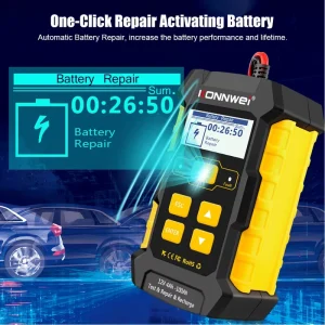 KW510 Car Battery Tester & Charger with Pulse Repair for Lead Acid Batteries 2.4″ Color LCD Battery Powered