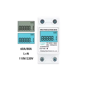 Kaiyi Din Rail Single Phase LCD Digital Display Wattmeter 110V Electric Energy Meter kWh AC L+N 110V 220V 50 60Hz DDS1108 1.0