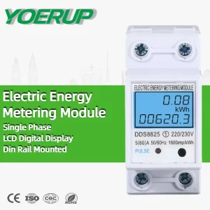 LCD Digital Electric Energy Metering Module 60A Reset Zero kWh Voltage Current Power Consumption Counter Din Rail Energy Meter