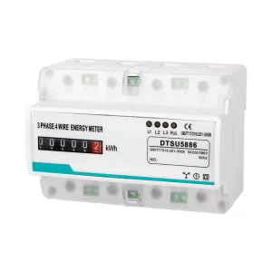 LCD Display AC DIN Rail Mounted 380V 3Phase 4Wire Energy Meter with kWh Watt Measurement 100A up and Down Line