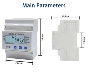 LCD Display Solar Energy Three Phase Digital Din Rail Energy Meter With RS485 Modbus RTU Communication