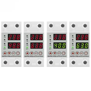 LCD Single Phase 230V Adjustable Digital Over Under Voltage Protector Relay Limit Current Protection Din Rail 1% Accuracy