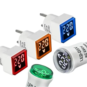 LED Digital Voltmeter Indicator Light Panel Mount Voltage Meter Pilot Lamp Round Square for Electrical Cabinet