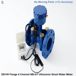 Large Caliber DN100 Four Channel Lorawan Nb lot Ultrasonic Smart Water Meter Cast Iron IP68 Industrial Irrigation Flow Meters