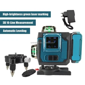 Large Capacity Industrial Green Laser Level Kit 50m Range IP65 Waterproof Wireless Remote Control Type C Fast Charge