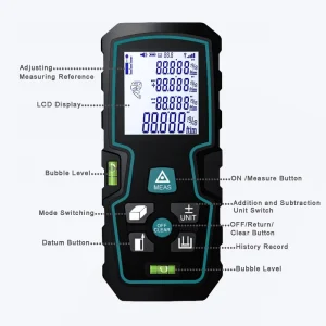 Laser Measure 40M Digital Laser Distance Meter with 2 Bubble Levels 2mm Accuracy IP65 Rated AAA Battery M In Ft Unit Switching