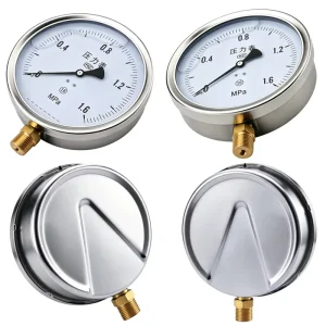 Liquid Filled Pressure Gauges Customizable 0-60kPa Range Copper Alloy Joint Oil Damped for Vibrating Industrial Pipelines