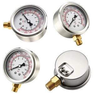 Liquid Filled Pressure Gauges Customizable Range 0-60kPa Copper Alloy Joint Radial Axial Mount Durable Case for Industry
