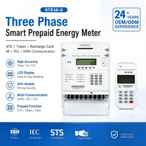 LoRaWAN Smart Three Phase Prepaid Energy Meter LCD Display Multifunction Active Class1 100A 220V