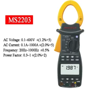 MASTECH MS2203 AC Power Clamp Meter True RMS Multimeter 1000A 0.1 600V AC DC Voltage Current High Safety Frequency Tester