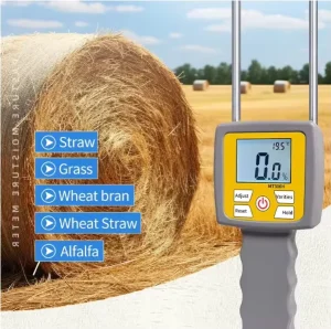 MT300H Portable Digital Backlit Hay Moisture Meter Resistance Principle 0.5% Accuracy for Graee Straw Forage Wheat Bran
