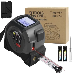 Measure Pro 3 in 1 Digital Tape Measure Laser Measurement Belt Clip Battery Powered Industrial Grade 2.0mm Accuracy 40m Range