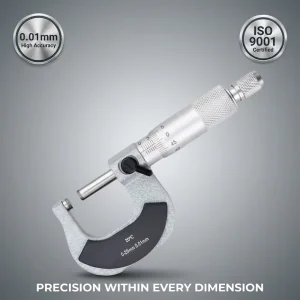 Mechanical Micrometer 0-25mm 0.01mm Carbide Tipped Outside Micrometer with Ratchet Stop Stainless Steel Measuring Tool