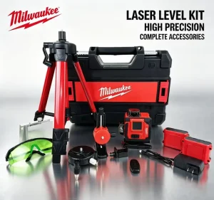 Milwaukee High Precision Laser Level Set Self Leveling Green Cross Line Laser Level Complete Accessory Kit