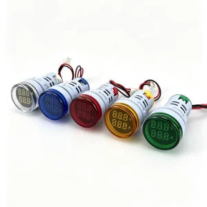 Mini 22mm Round Single Phase Panel Meter Indicator AD16 22DVA Voltmeter Ammeter AC Current LED Digital Display AC Blue Red Green