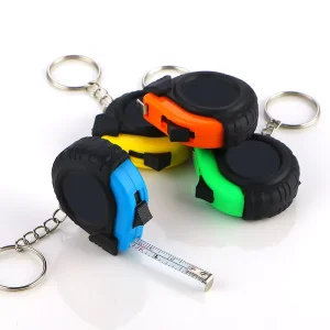 Mini Self winding Metric Tape Measure Keychain 1M ABS and Stainless Steel Custom Logo Tether Ready Slide Lock