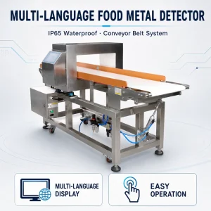 Multi Language Display Food Metal Detector IP65 Waterproof with Conveyor Belt and Easy Operation for Food Factory