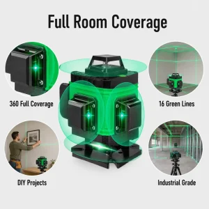 Multifunctional DIY Grade 360 4D 16 Lines Green Laser Level Self leveling Lithium Battery 1 Year Warranty EU Local Warehouse