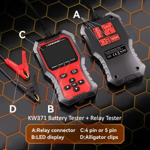 Multilingual KW371 Vehicle Battery System Tester Voltage CCA Cranking Charging System Analyzer 12V 24V 4pin 5pin Relay Tester