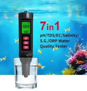 Multiparameter Water Quality Meter 7 in 1 pH TDS EC Temp Salinity SG ORP Meter ABS LCD 1ppt OEM ODM