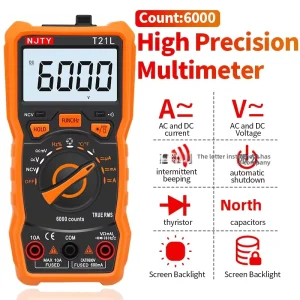 NJTY T21L Portable Small Digital Multimeter Anti-Burn LCD Display in English Version