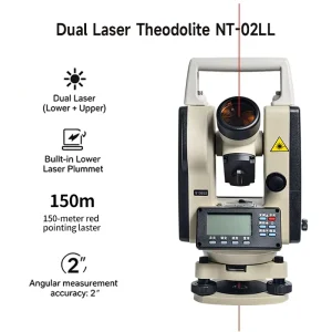 NT 02LL High Precision 30x Magnification Digital Theodolite Upper Lower Laser Red Green Light for Surveying Instruments
