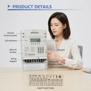 Nengrui Three Phase Prepaid Smart Energy Meter 100A 230V GPRS Class 1.0 IP54 LCD STE38 G Pay As You Go