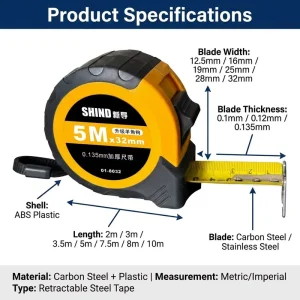OEM Custom Logo MID UKCA Certified 5m 19mm 0.12mm Carbon Steel Blade Dual Scale Metric Inch Retractable Tape Measure
