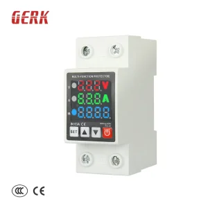 OEM Din Rail Single Phase AC 63A Adjustable Voltage Protector Temperature Protection Triple Digital Display kWh Energy Meter SVC