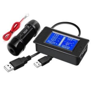 PZEM015 USB 50A Shunt LCD DC Volt Amp Meter Digital Battery Tester Lithium Battery Capacity Meter for Golf Cart