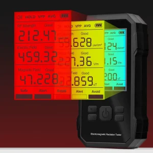 Portable 3-in-1 EMF Meter with LED V/m & T Units Light & Sound Alarm