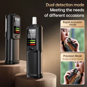 Portable Digital Breath Alcohol Tester Semiconductor Sensor Lithium Battery Dual Test Mode LED Tri-color Indicator Replaceable