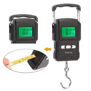 Portable Digital Hanging Scale 75kg 10g with LCD Backlight Tape Measure Handheld Electronic Scale for Fishing Luggage Weighing