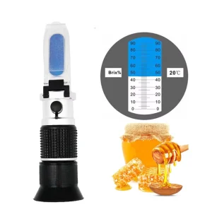 Portable Handheld Aluminum & Rubber Brix Refractometer 0-90% with ATC and 10-30C Compensation for Honey and Sugar
