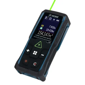 PrecisionEngineered Green Laser Measure with Rotating Color Display and Level Function